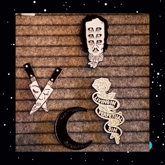 A Proper Pick Jewelry - Set of 4 Macabre Brooches/Pins